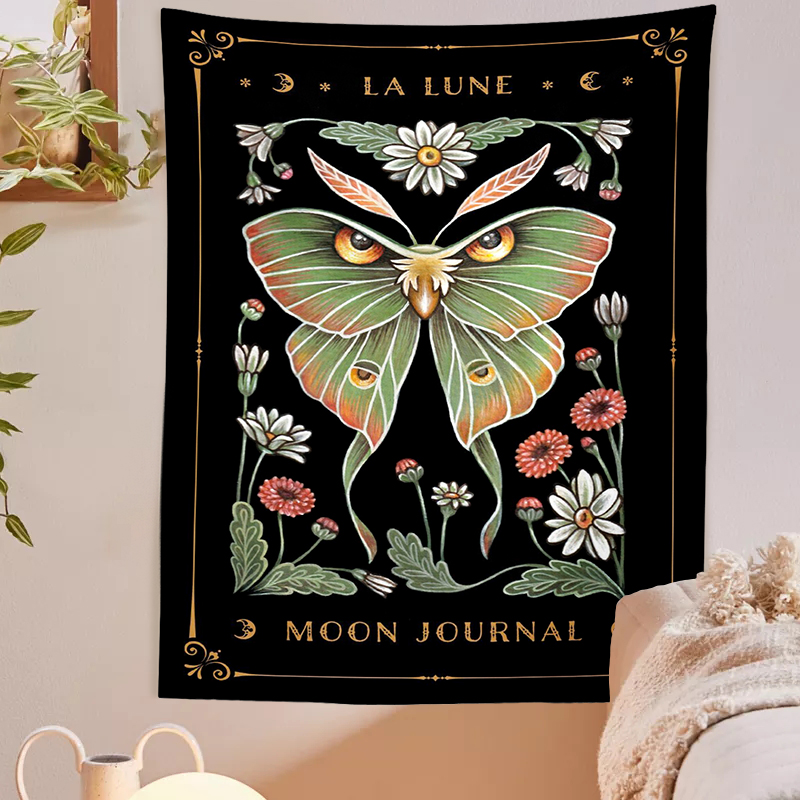 Aurinko kuu koi kuvakudos seinälle roikkuu kuu vaihe seinä taide mökki sisustus mystinen koi noita asuntolan huoneen seinän sisustus boho sisustus