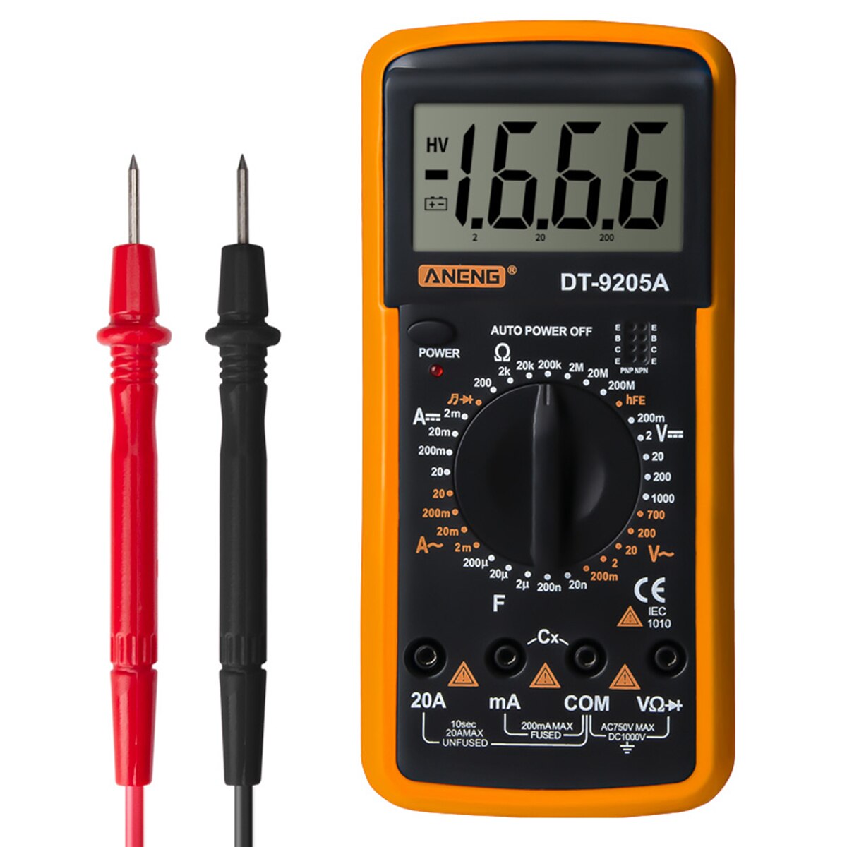 200 Mv-1000V DT-9205A Lcd Handheld Digitale Multimeter Ac/Dc Volt Amp Ohm Capaciteit Tester Met een Beugel Op De Rug: YELLOW