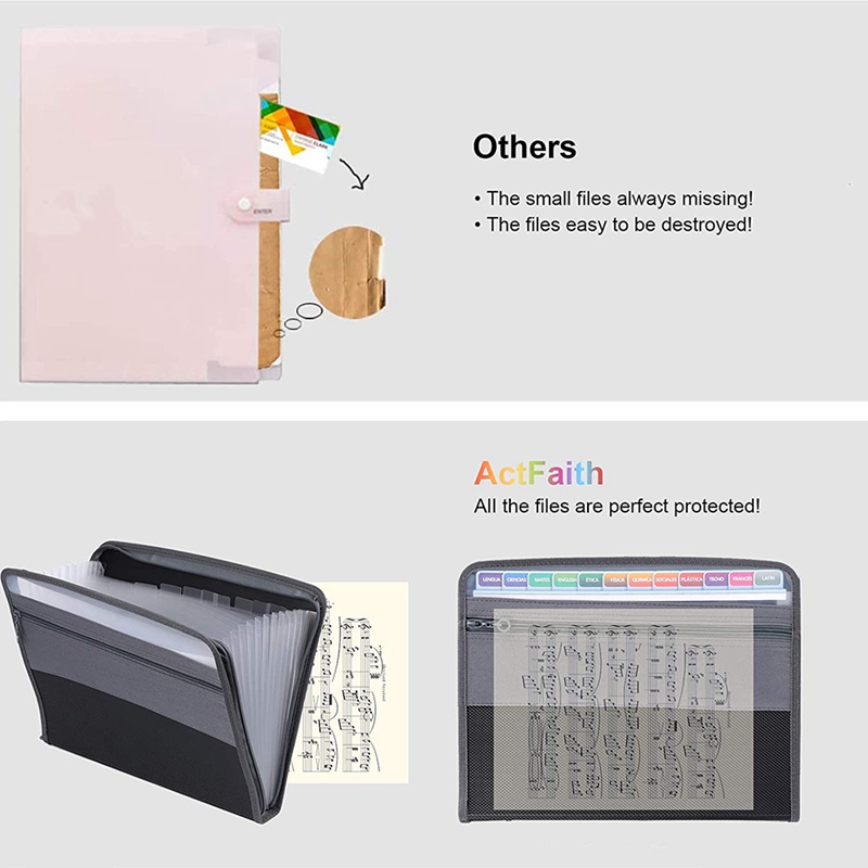 Expanding File Folder with Zipper Closure 13 Pockets Accordion File Document Organizer Pocket Holder for A4 Letter