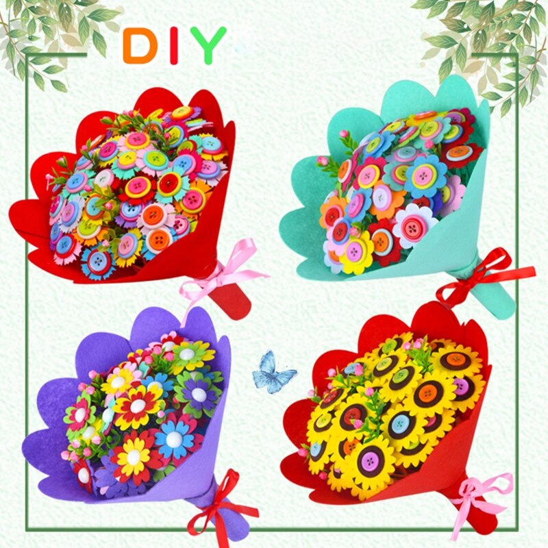 DIY Flower Making Kits Art Craft Supplies for Preschool Primary Kids Felt Cloth Flowers Kindergarten Activities