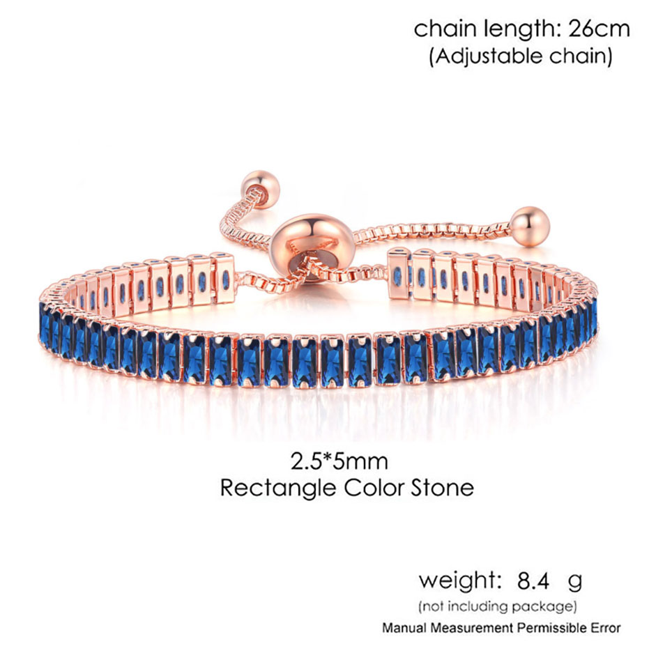 Pulseras de tenis ajustables para mujer, cadena de cristal de circonia brillante azul en la mano, pulsera con dijes para mujer, joyería de tendencia, para niña: Color dorado