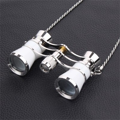 3X25 exquisite opera glasses theater glasses lady opera binocular with chain with handle + red box: White