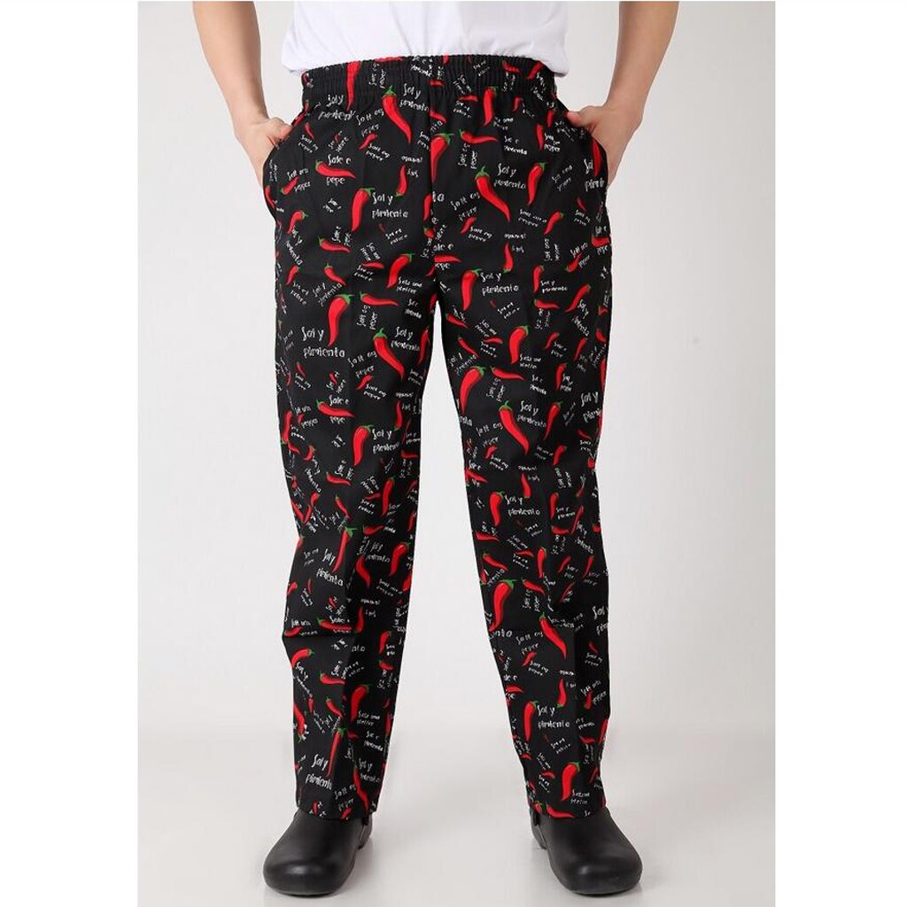 Men Women Baggy Chef Pants Uniform Loose Fit Cargo Pants Restaurant Kitchen Elastic Waistband Work Trousers