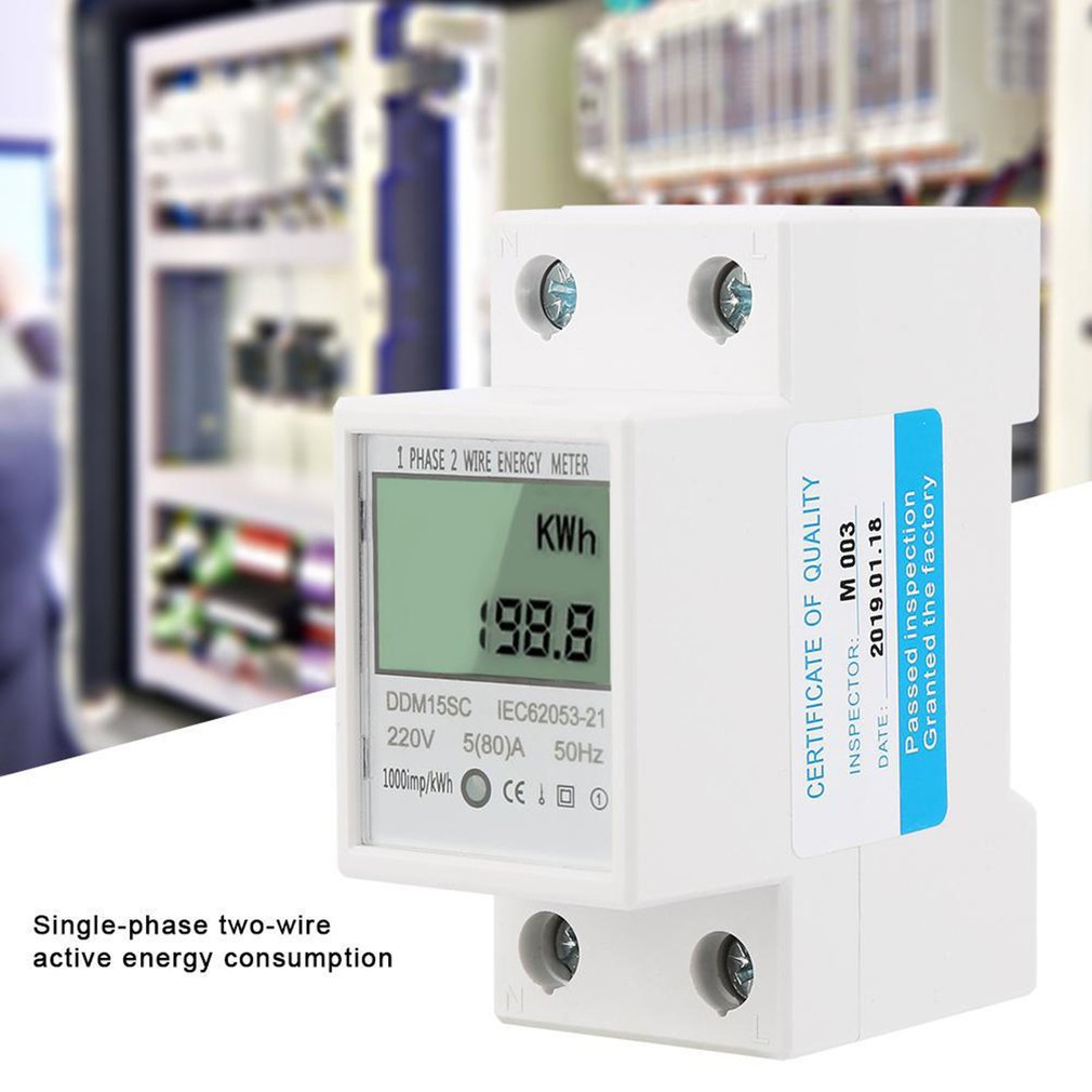 DDM15SC Elektrische Kwh Meter Single Fase Twee Draads Din Rail Elektrische Energie Meter Kilowattuur Kwh Meter Lcd Display