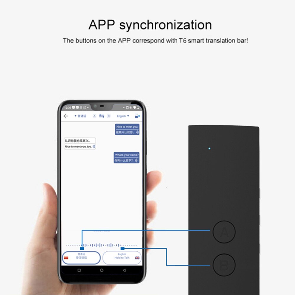 T6 Intelligent Translator Voice Speech Interpreter Two-way Real-time Translators 38 Languages Bluetooth 4.2 for Learning Travel