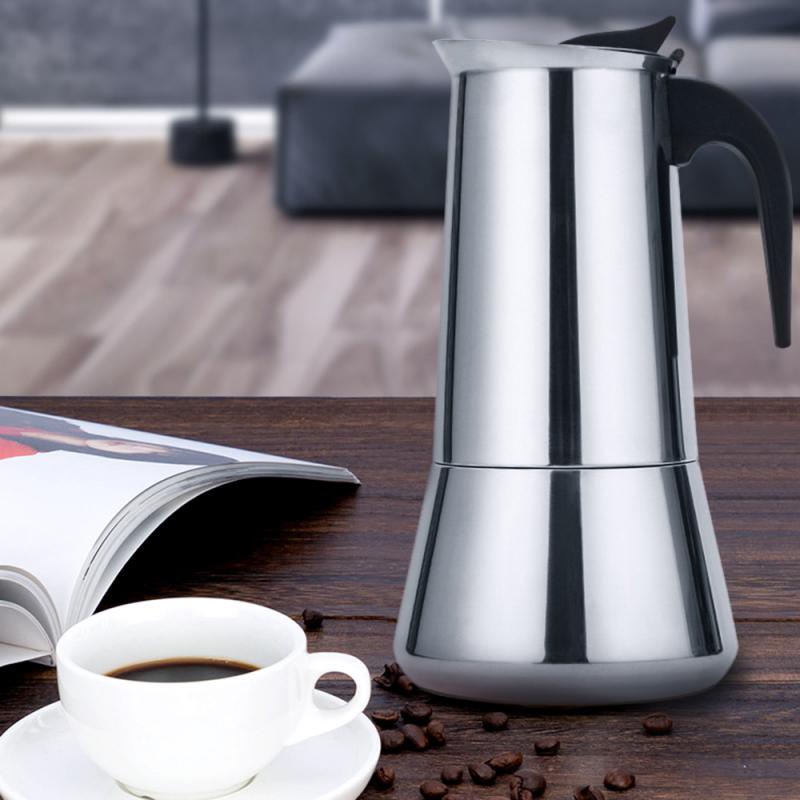 Stainless Steel Moka Pot Electric Heating European Coffee Pot Household Kitchen Induction Cooker Open Flame Universal Percolator
