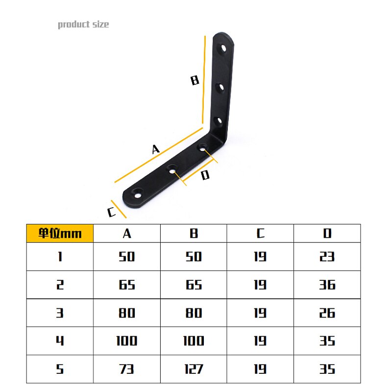 6pcs/set Thickened L-Shaped Corner Brackets 90 Degree Shelf Bracket Connector Iron Angle Code Hardware Tool Steel Corner Brace