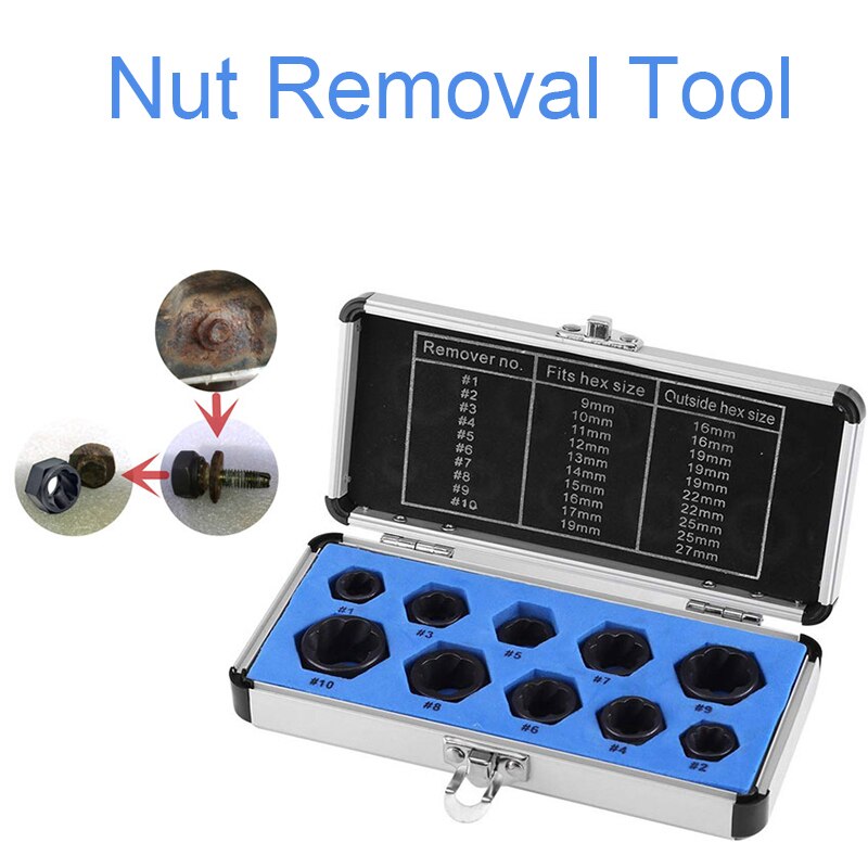 10 pieces Damaged Lug Nut Lock Remover Twist Socket Set Car Wheel Nut Socket Screw Extractor Tool Bolt & Nut Remover Set