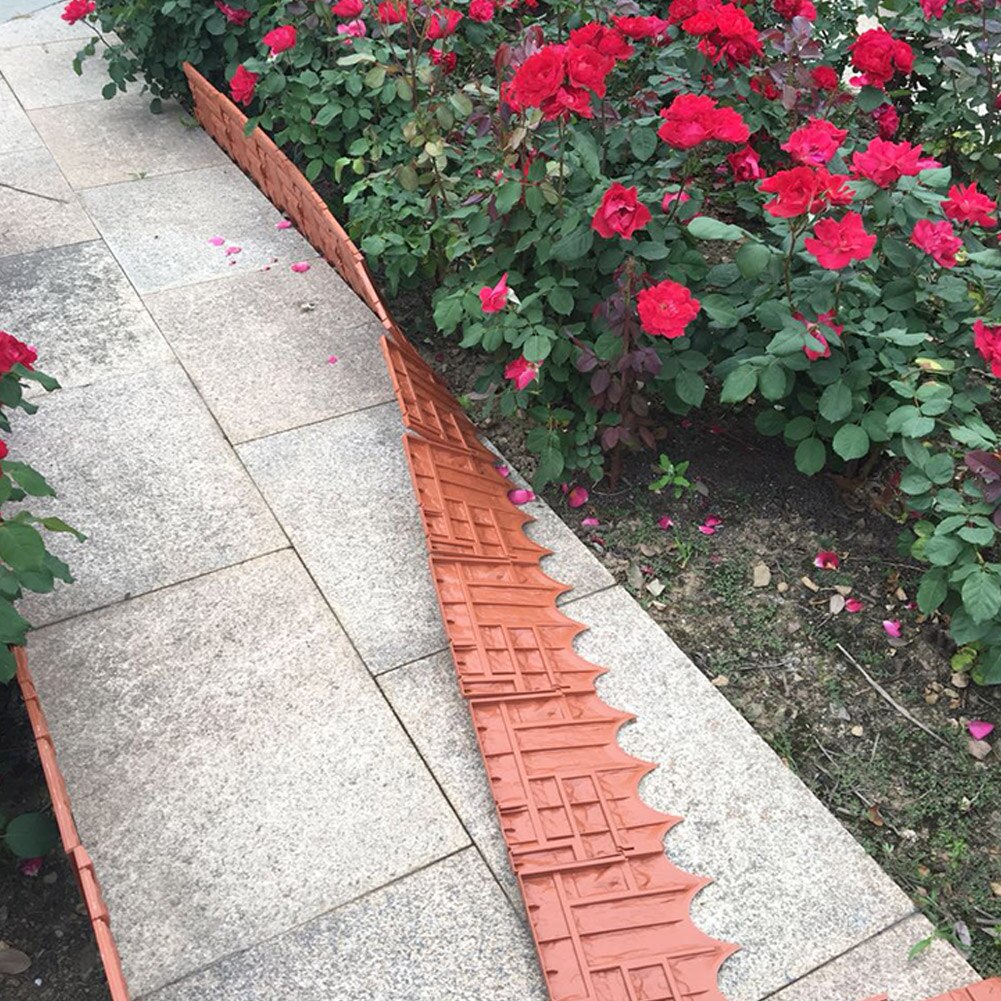 6 Pcs Garden Plastic Fence Edging Decorative Edging Fence, Faux Brick Landscape Fencing for Patios Gardens Landscape Walkways