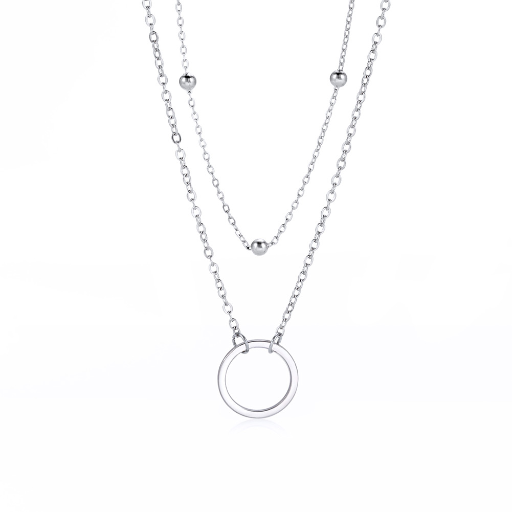 Teamer-Cadena de doble cuenta para mujer, collar con colgante de círculo hueco, Color dorado, collares simples populares de acero inoxidable, joyería: Cobalto violeta