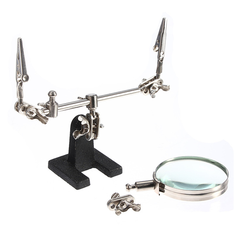 Helping Third Hand Tool Soldering Stand With 4X Welding Magnifying Glass led Adjustable 2 Alligator Clips 360 Degree Rotating