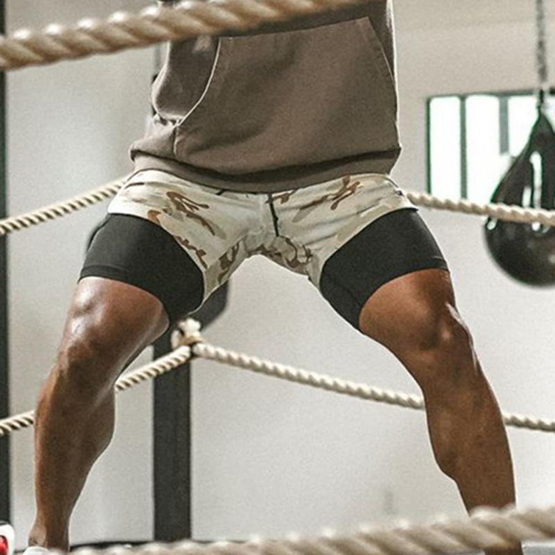 Crazy muscle menn løpeshorts sport uformelle utendørs løse multi-lomme doble treningsbukser