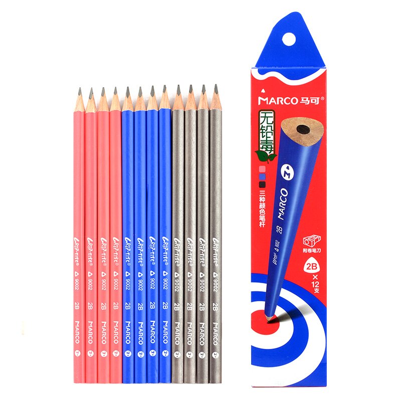 Marco 36pcs/lot HB/2H/2B 2Triangle Wood Pencils Pre-sharpened School Pencils Lead Pencil Wooden Graphite Pencil School supplies: 12pcs 2B Pencils