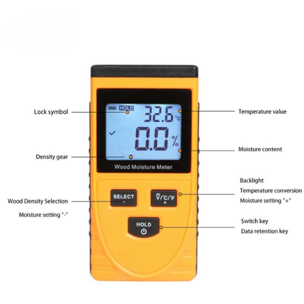 Træfugtighedsmåler digital lcd-skærm induktion træfugtighedsmåler temperaturtester mødes instrument  gm630