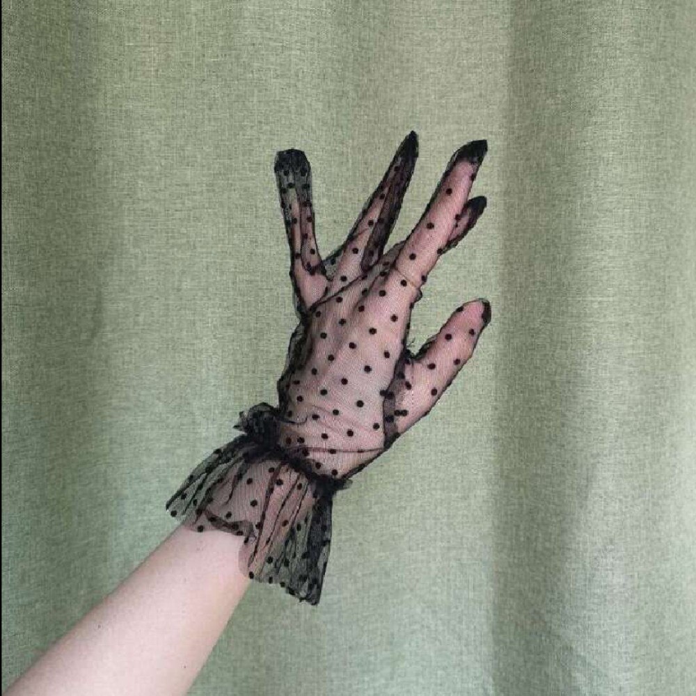 Gants en Tulle à pois noirs, 1 paire, en dentelle, maille, gaze, Ultra fins, transparents, pour fête, robe complète, mitaines