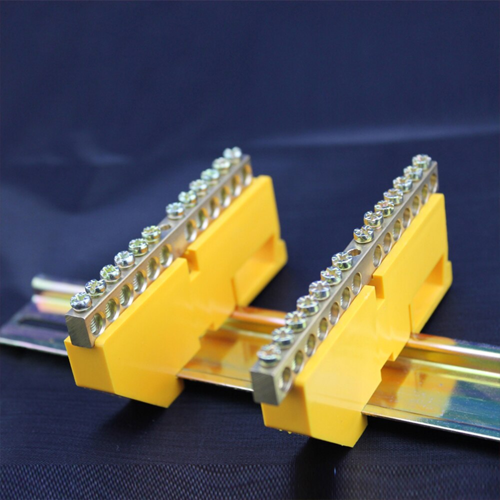 1pc Bridge Line 6 8 10 12 Positions 8x12 Copper Grounding Strip Terminal Block Connector Distribution cabinet Blue Yellow