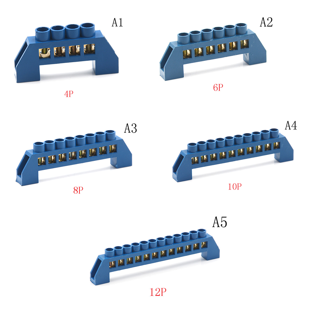Blue 4/6/8/10/12 Positions Screw Terminal Block Connector Strip Electrical Distribution Wire Screw Terminal Brass Ground Bar