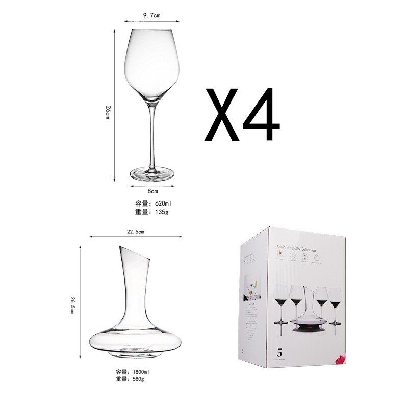 Juego de vino de cristal, copa de vino tinto, decantador, evaluación, copa de champán, , Bar en casa, restaurante, Hotel, utensilio para beber: 1 pot 4 cup 004