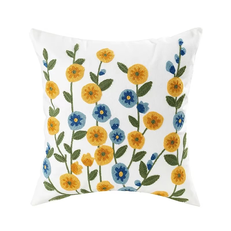 45X45CM Bloem Geborduurde Sierkussen Cover Plant Handdoek Moderne Stempelen Taille Kussenhoes Decor Home Decoratieve kussensloop: Paars