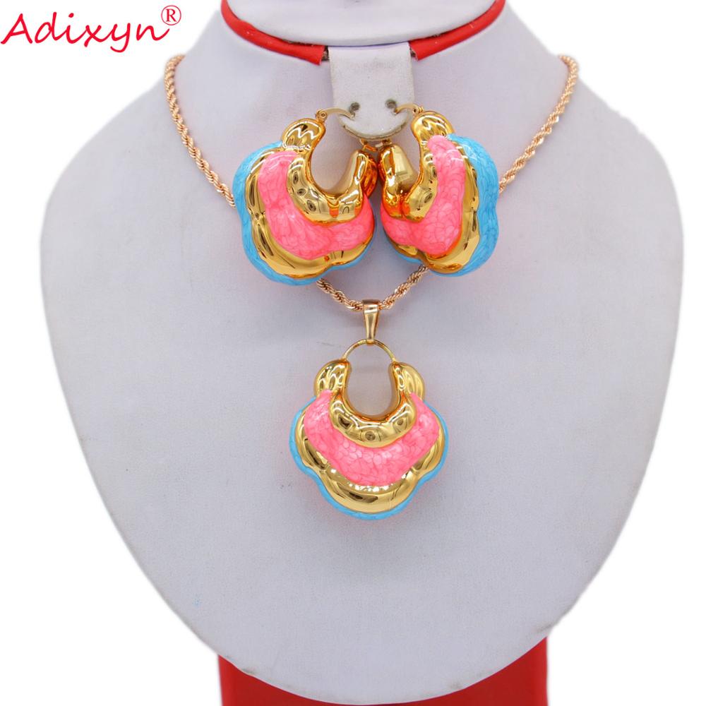 Adixyn Romantic Nigerian Jewelry Set For Women Bag Shape Colorful Earrings Pendant Necklace African Jewelry Trendy N03197