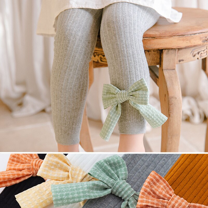 Mallas de algodón con lazo para niña, pantalones de otoño, pantalón de niña pequeña, tejido, Primavera