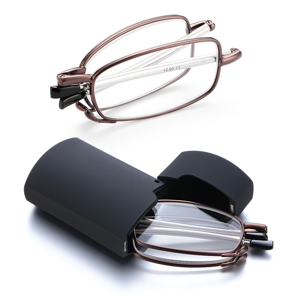 1PC Folding Reading Glasses Women With Case Portable Metal Telescopic Rotation High-definition Men Presbyopia Eyeglasses+1.0~4.0: WHITE / +150