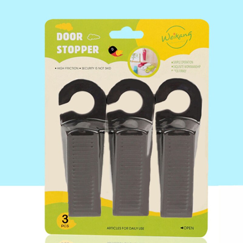 3pc/Set Door Wedge Shaped Rubber Doors Stopper Doorstops Floor Kids Safety Guard Finger Protect with Hook: black