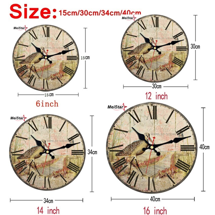 Nature Scenery Wall Clocks Flower Waterfowl Silent Living Study Office Kitchen Room Art Shabby Chic Large Wall Clocks