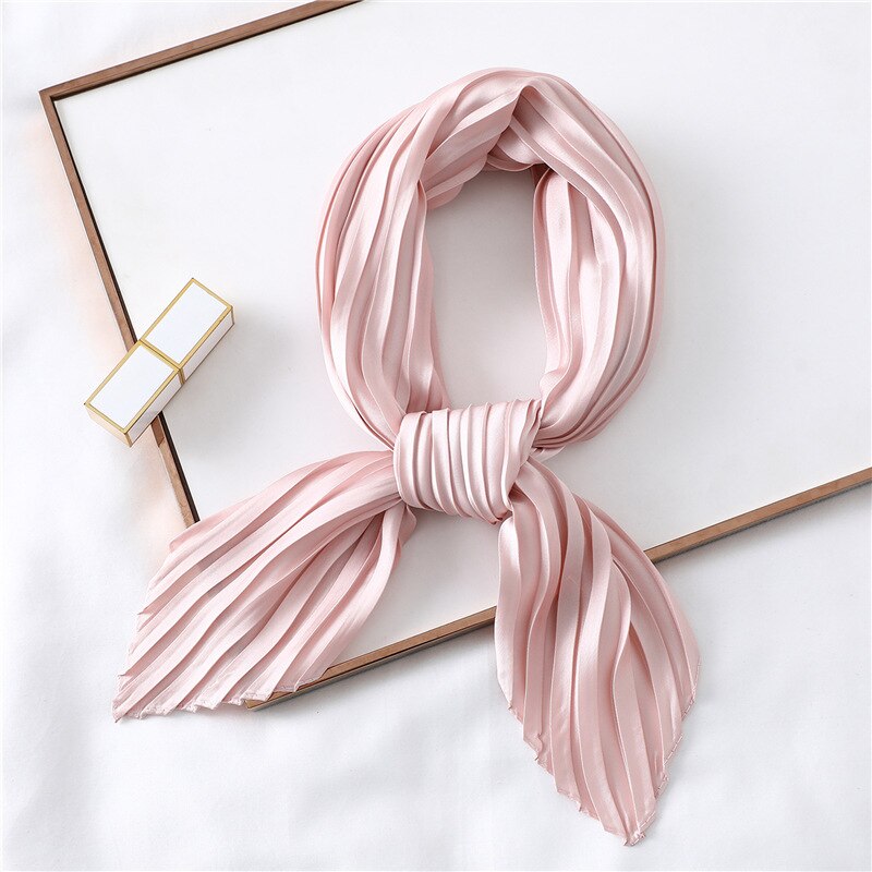 Solid Zwart Wit Roze Kleine Vierkante Twill Zijde Satijn Sjaal Vrouwen Dames Crinkle Haar Hoofdband Sjaals 70cm * 70Cm: YZ44baby Pink