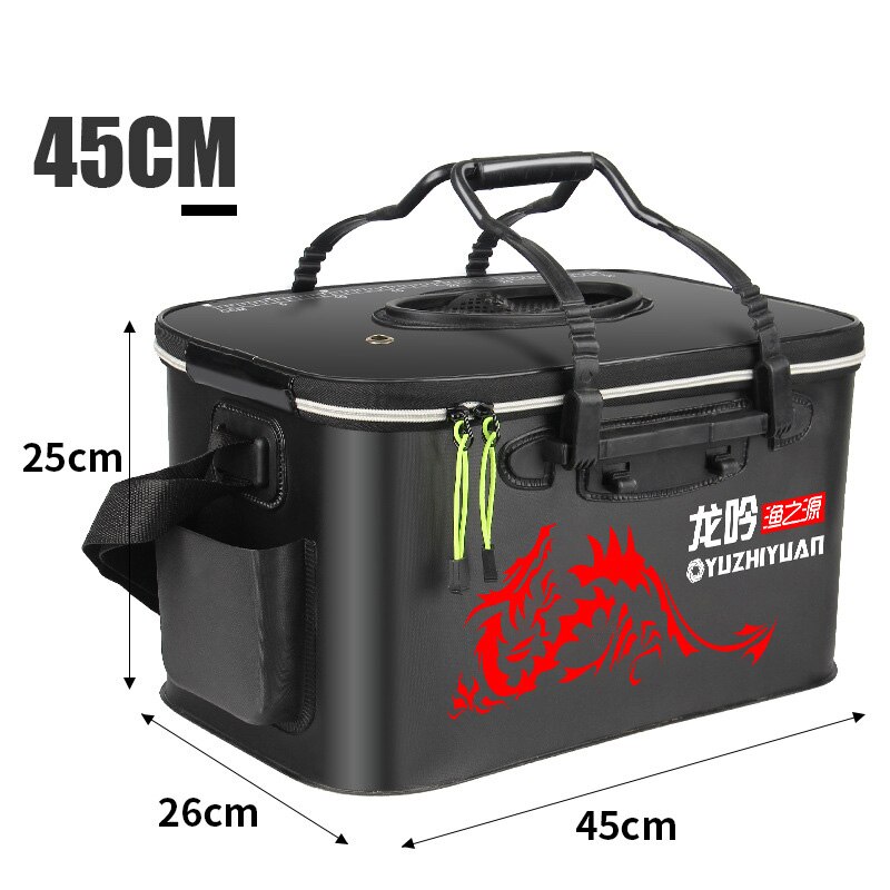 Portable Fishing Bucket Bag EVA Fishbox Handle Folding Outdoor Water Box Live Fish Bucket Thicken Fishing Tank Fishing Gear Bag: Black 35CM 02
