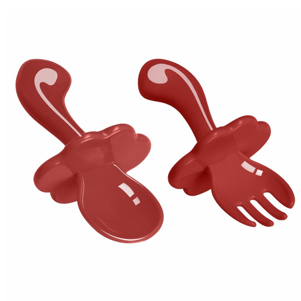 2 stuks korte steel lepel + vork set effen kleur baby training lepel veiligheid pp kinder servies wolk vork lepel set: D