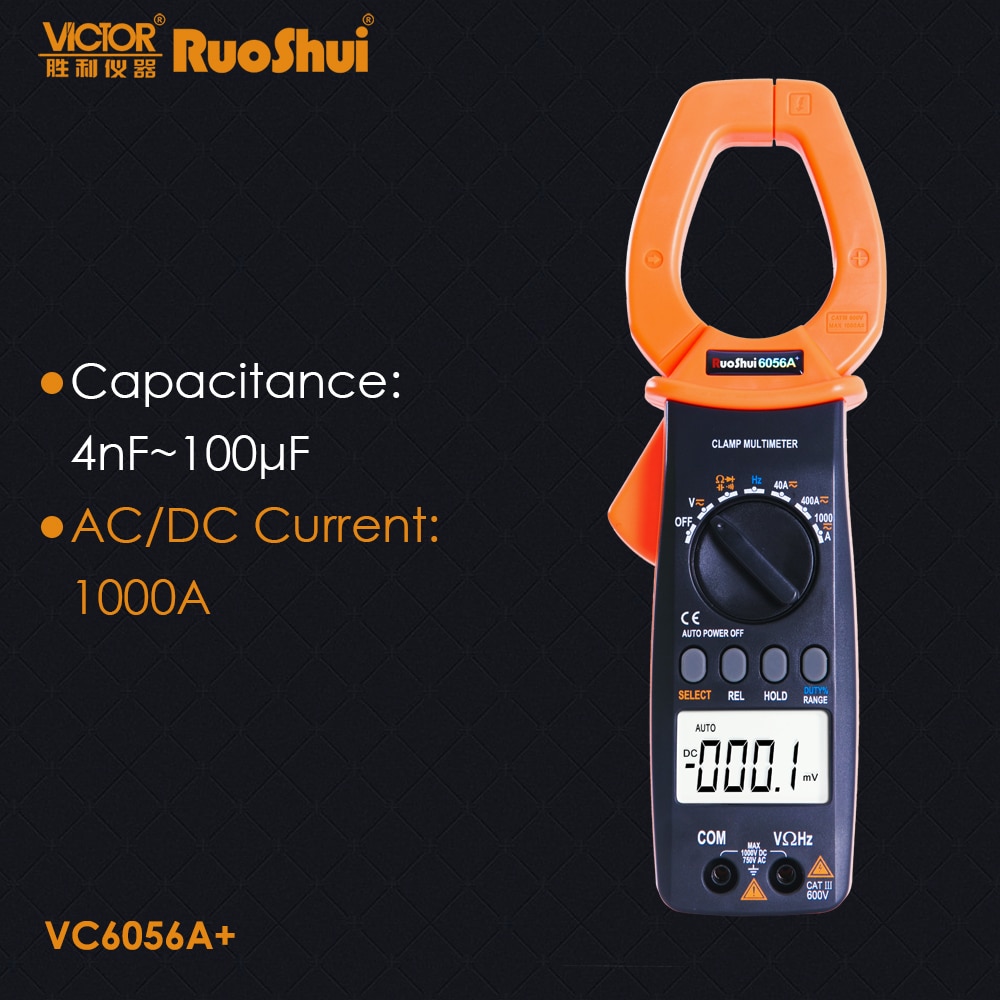 Ruoshui VC6056A Digitale Stroomtang Ac Dc 1000A Weerstand Capaciteit Frequentie Amperimetro Tester Multimetro Elektrische