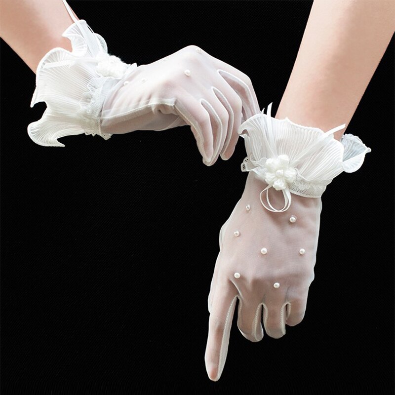 Prachtige Korte Bridal Handschoenen Met Parels Bruiloft Accessoires