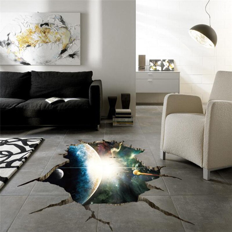 Outer Space Planet Floor Stickers Painting 3D Pattern Wall Sticker for Bedroom Living Room Study Background Decoration