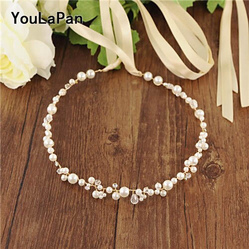 YouLaPan SH03-G Jeweled Bridal Belt Trim Crystal Wedding Ivory Sash Belt Ribbon Sash Belt Thin Bridal Crystal Belt for Bride: Champagne ribbon