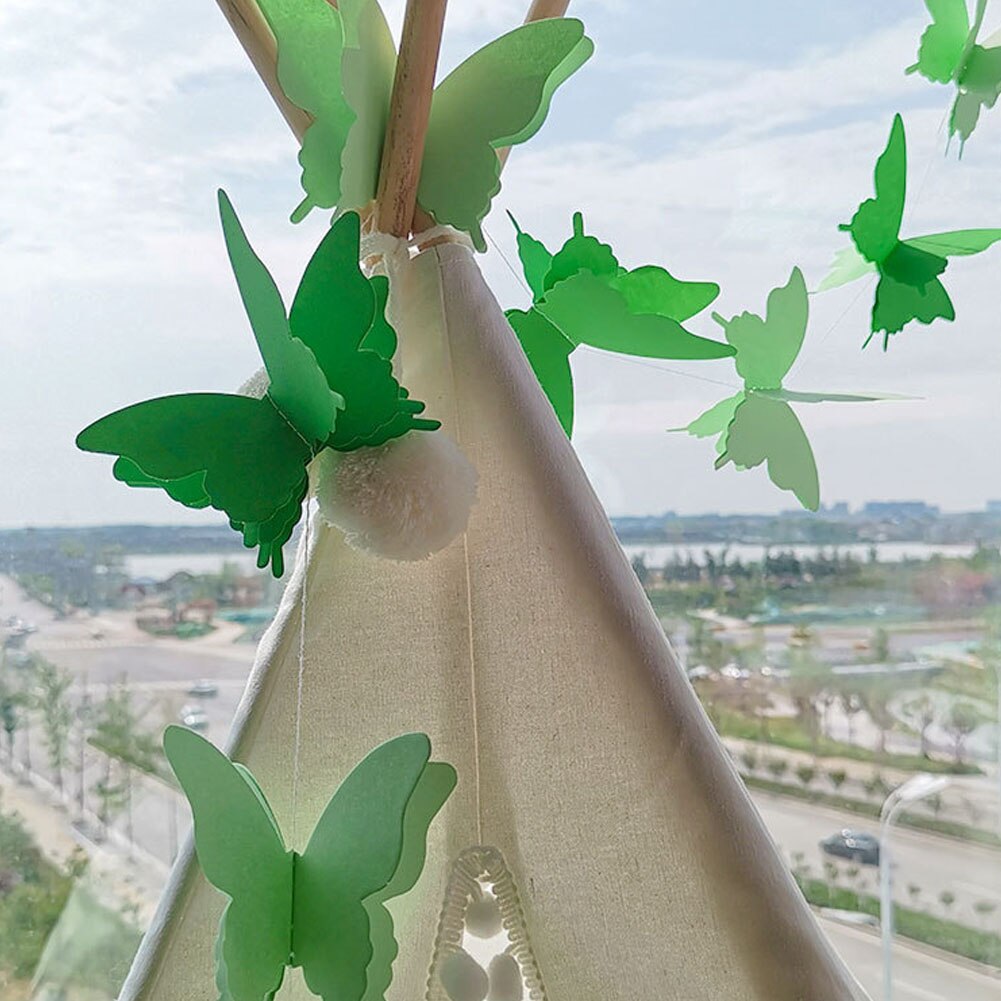 Guirnalda de mariposas de papel 3D para boda, , cumpleaños, Festival, pancarta artesanal, decoraciones colgantes, cadena de mariposas de papel 3D: Verde