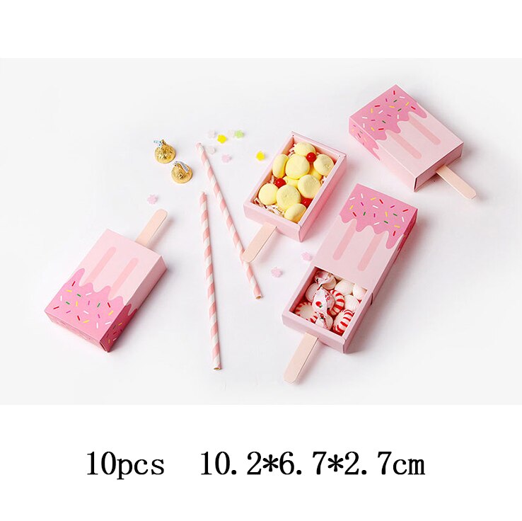 10pcs Kraft Paper Unicorn candy box Bags Sweets Candy Packing Pouches wedding baby kid birthday party decor Wrapping Supply: pink ice cream