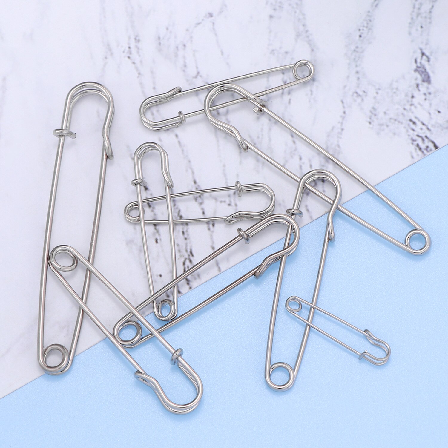 20 unids/lote, alfileres de seguridad de Metal grandes, longitud 50mm, alfileres de broche, sujetadores de bloqueo de resorte, herramientas de costura DIY, accesorios de ropa