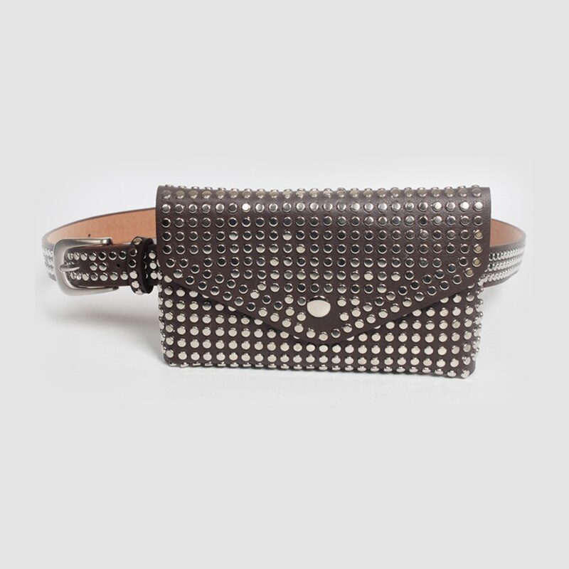 Women Waist Bag Female Belt Brand Pu Leather Purse Rivet Fanny Pack Ladies Waist Pack Belly Bags
