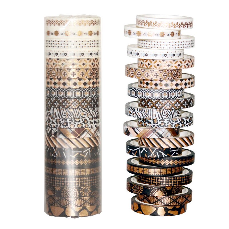 20 st/set svart guld washi-tejp smal folie maskeringstejp dekorativ tejp klistermärke scrapbooking diy-planerare brevpapper: Default Title