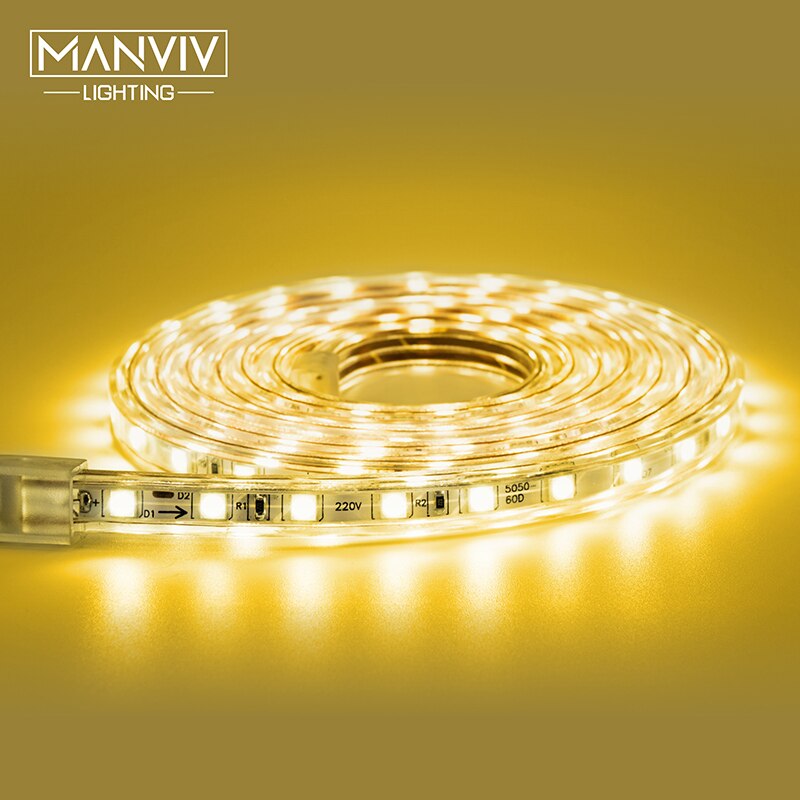 LED Strip 2M 3M 4M 5M 10M 220V SMD5050 60 LEDs/m Hoge helderheid Outdoor Verlichting Voor Kerst Flexibele Light Ship uit ES RU CN