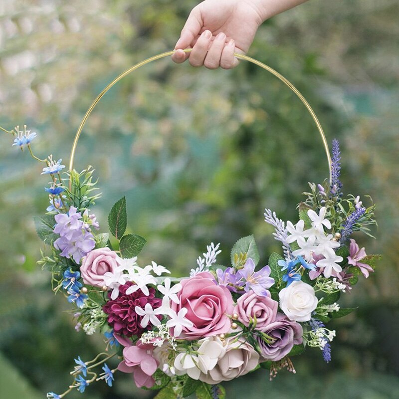 10-35cm gull jern metall ring krans krans baby shower blomsterkrans bryllup dekorasjon brud blomster bøyle dekor