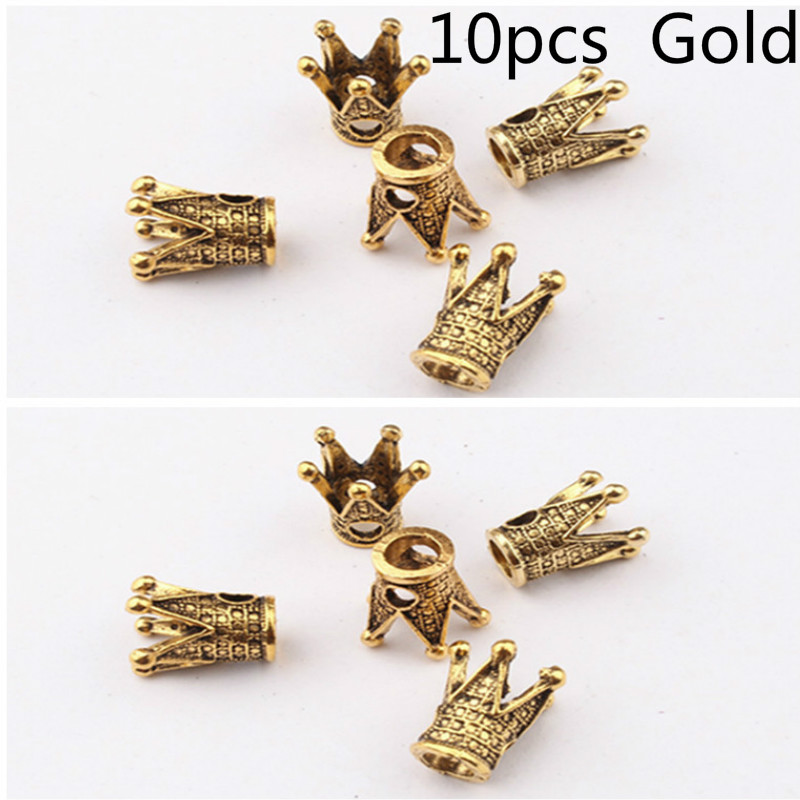 5/10 stk krone stort hul perler afrikansk flettet guld sølv smykker metal hår fletning dreadlock perler krone udhulet: 10 stk guld