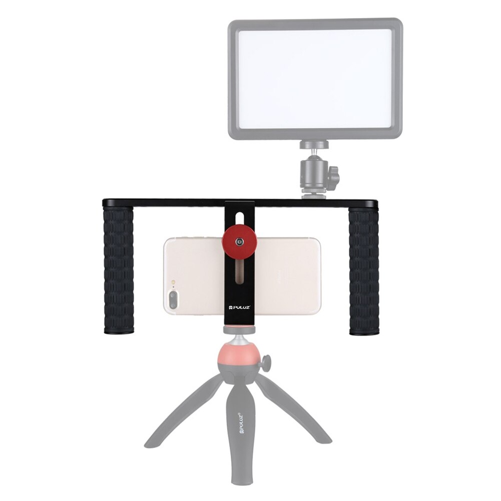 Puluz Aluminium Mobiele Telefoon Video Stabilizer 1/4 "Dual Handheld Grip Mobiele Telefoon Houder Voor Steady Live Filmen Schieten