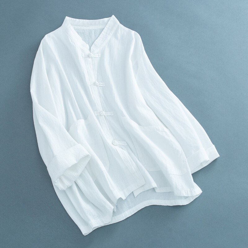 Traditional Chinese Clothing For Women Blouse Stand Collar Chinese Mandarin Jacket Linen Pocket Shirt Ladies Chinese Tops FF2466: 1