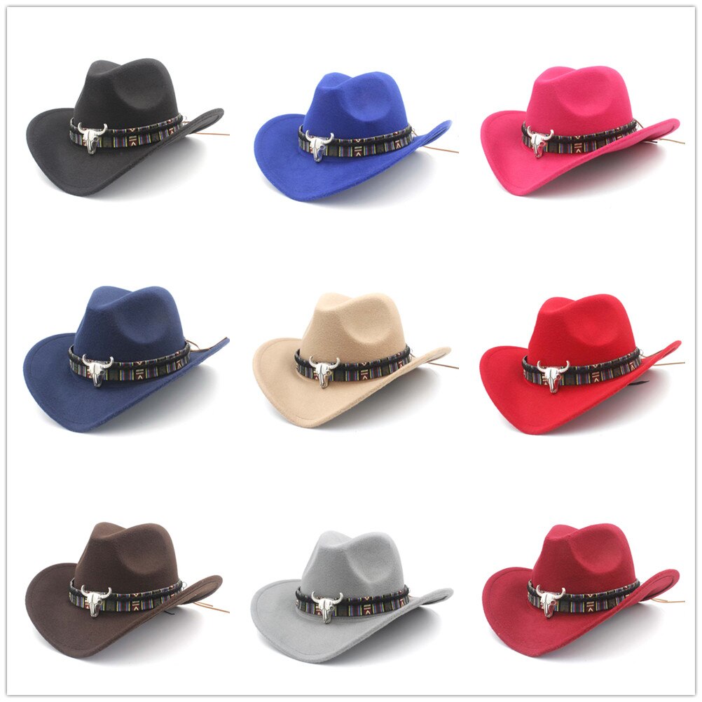 Vrouwen Wol Hollow Western Cowboy Hoed Roll-Up Wide Brim Lady Cowgirl Jazz Paardensport Sombrero Cap Met Kwastje Tauren lint