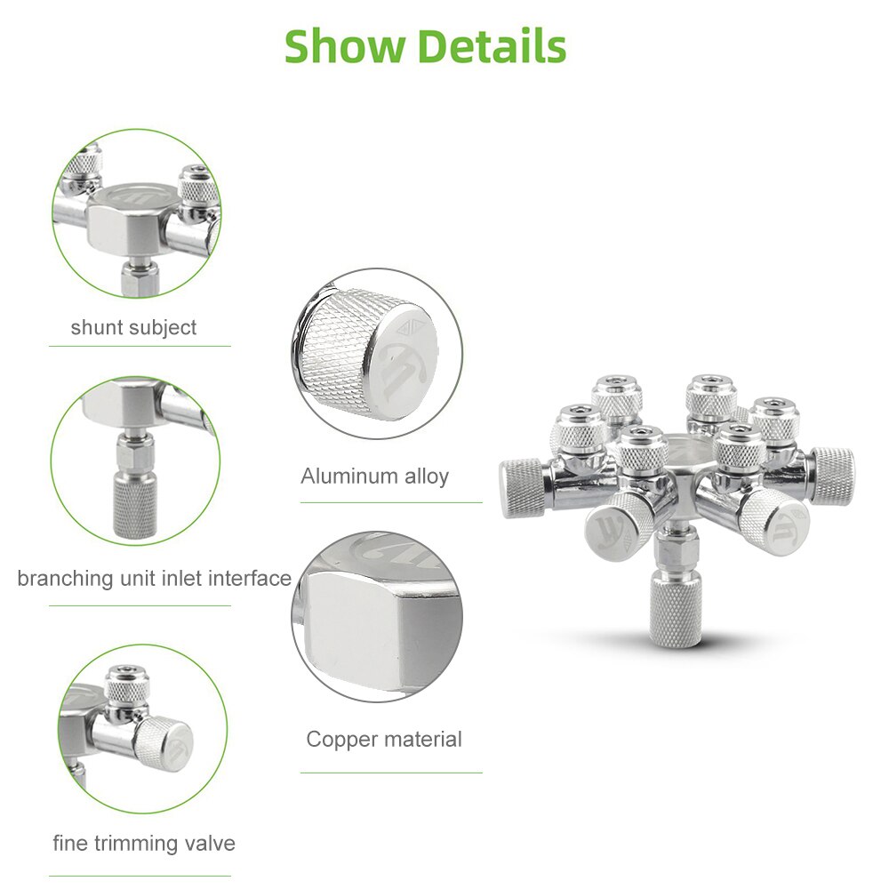 Aquarium Tank CO2 Valve Splitter Regulator Distributor Needle Fine Adjustment Valve for CO2 Regulator with 2/4/6 Way Outlets