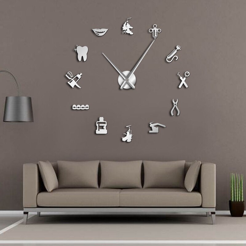 Tandarts Diy Giant Wandklok Oversized Wandklok Grote Naald Spiegel Tandarts Kantoor Decor Tandarts Art S