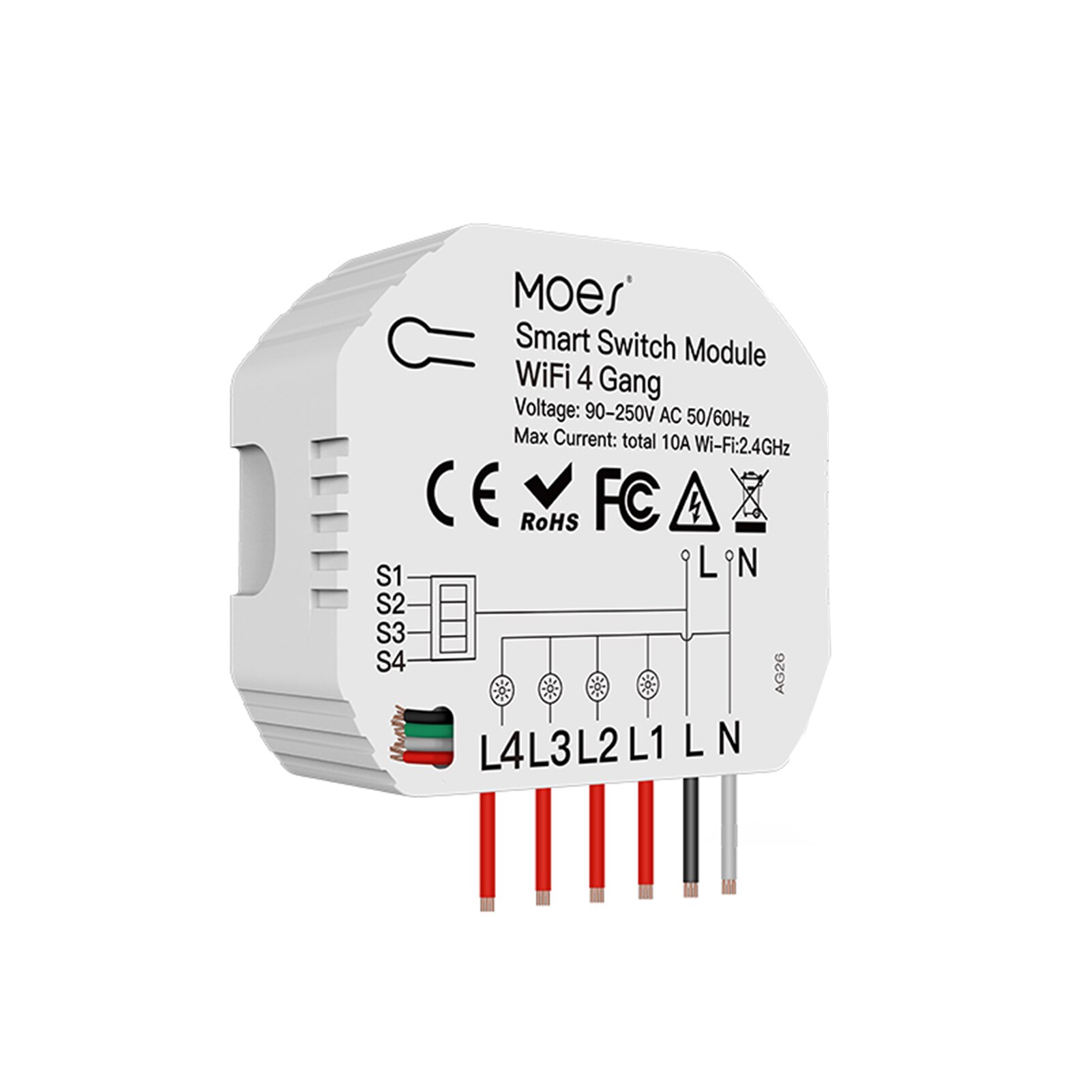 4 Gang Wi-Fi Switch Module Light Switch Voice APP Remote Control Share Function DIY Breaker Module 2 Way Feature (AC 90-250V)