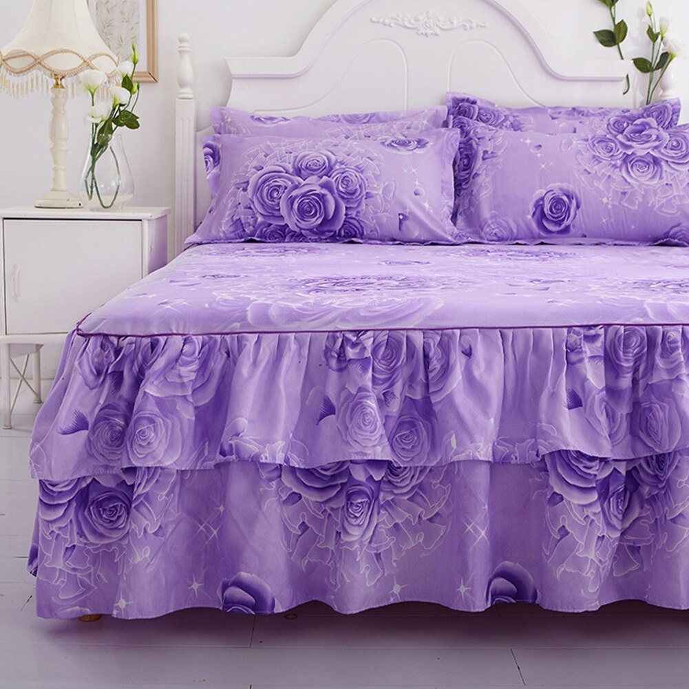 Mode Nordic Romantische Bloem Patroon Polyester Verstoorde Spreien Bed Rok Queen Bed Covers Beddengoed Vel Thuis Room Decor